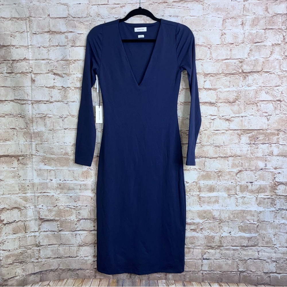 Aritzia Babaton Contour V-Neck Longsleeve Dress Total Eclipse Size Medium NEW - Picture 6 of 11